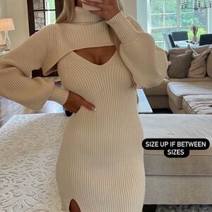 These Three Two Piece Sweater Set Dress- Cream